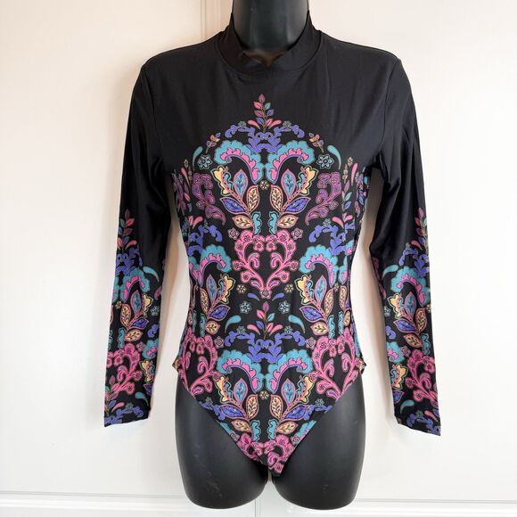 Johnny Was Fatima Cross Over Neck Surf One Piece Swimsuit Rash Guard Small - Picture 3 of 8